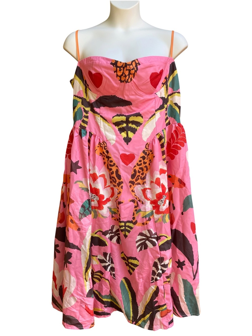 Nice To Meet You Floral Heart Tropical Pink Midi Dress Womens Plus Size XXXL New